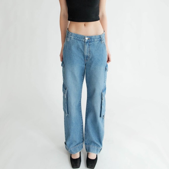 OAK + FORT Denim - OAK & FORT MID-RISE CARGO JEANS